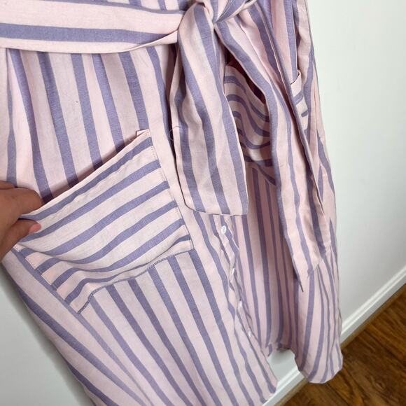 Love + Harmony Women's Midi Dress Size Medium Pink Purple Striped Deep V Neck - Picture 9 of 11